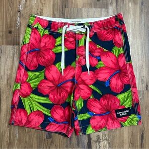 VTG Y2K 2000s Abercrombie & Fitch Tropical Hawaiian Hibiscus Floral Swim Shorts